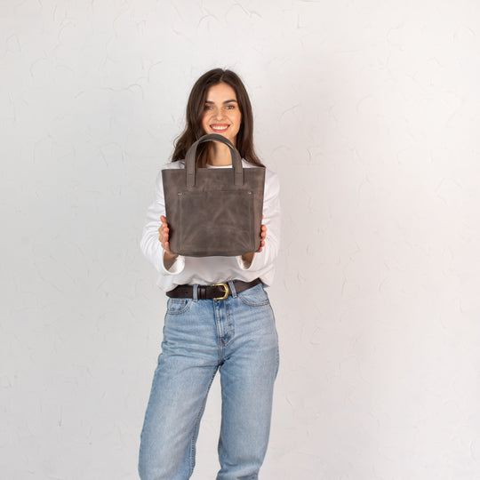 Gray smooth - Leather Purse Backpack