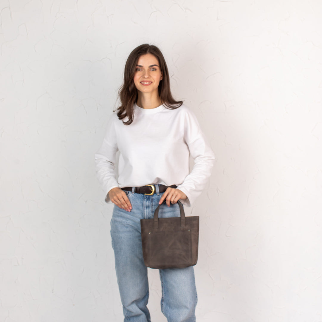Gray smooth - Leather Purse Backpack