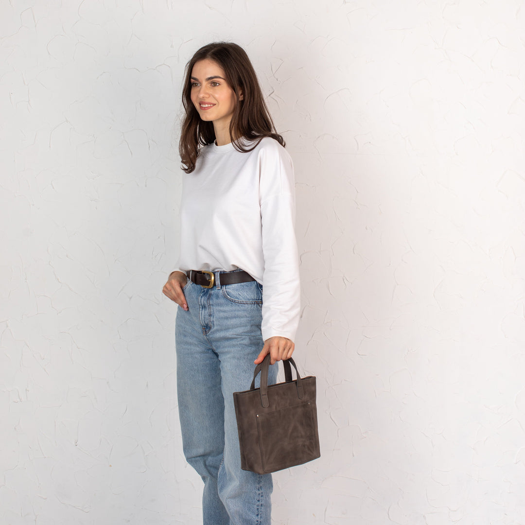 Gray smooth - Leather Purse Backpack
