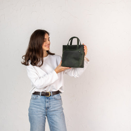 Green smooth - Leather Purse Backpack