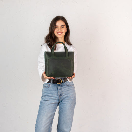 Green smooth - Leather Purse Backpack