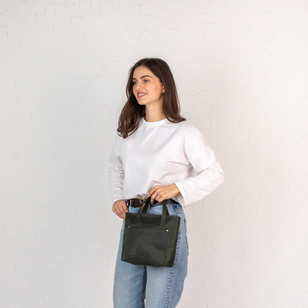 Green smooth - Leather Purse Backpack