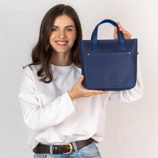 Blue smooth - Leather Purse Backpack