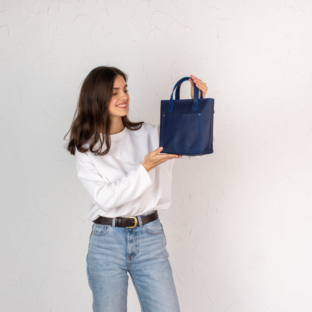 Blue smooth - Leather Purse Backpack