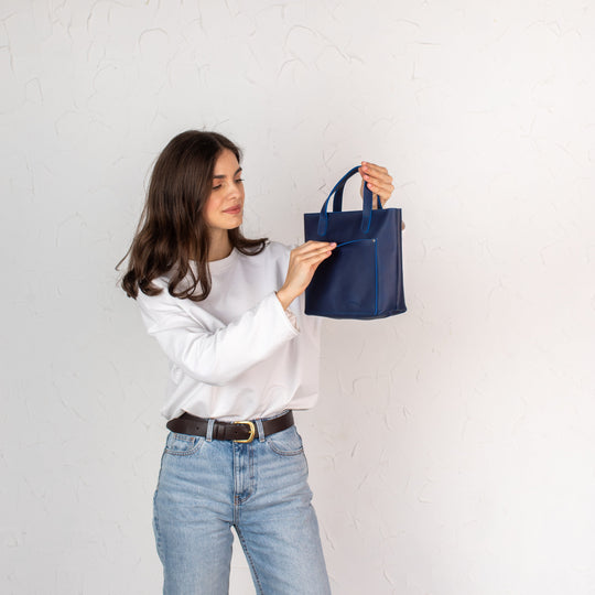 Blue smooth - Leather Purse Backpack