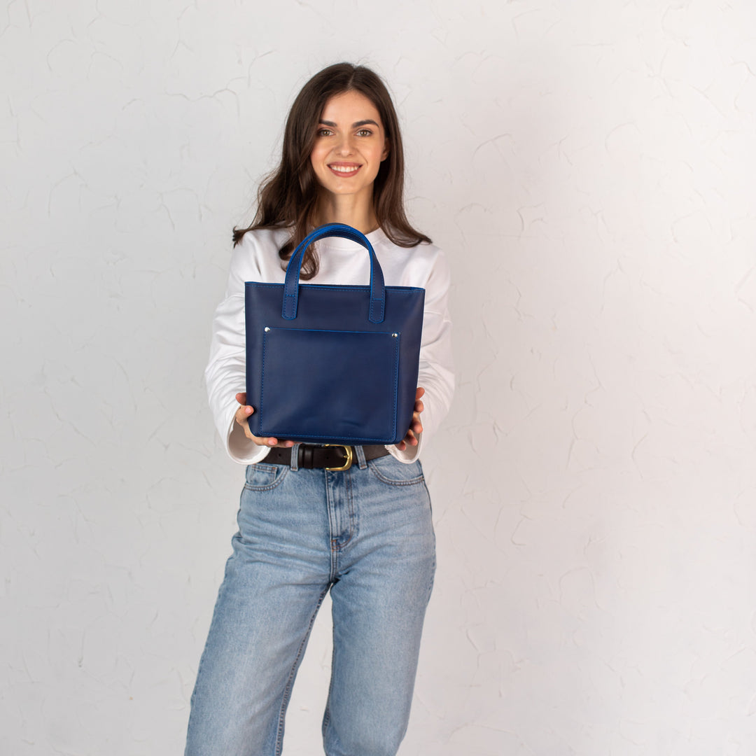 Blue smooth - Leather Purse Backpack