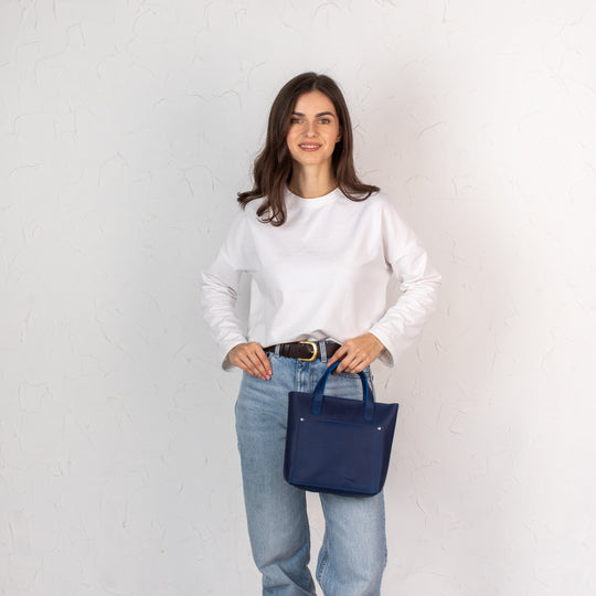 Blue smooth - Leather Purse Backpack