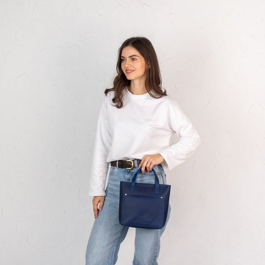 Blue smooth - Leather Purse Backpack