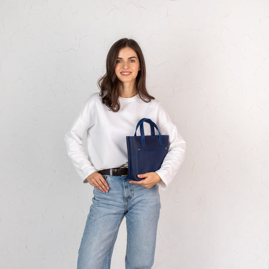 Blue smooth - Leather Purse Backpack