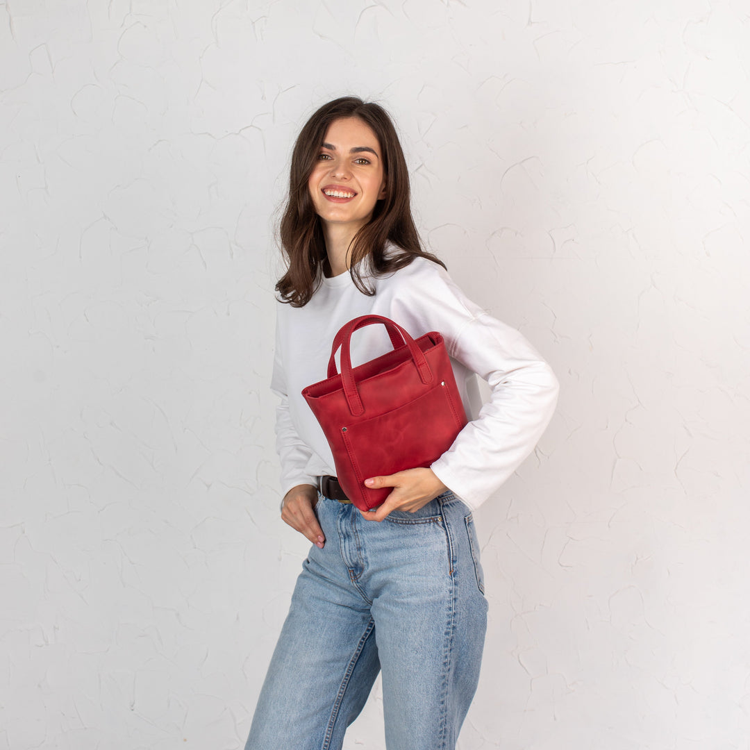 Red smooth - Leather Purse Backpack