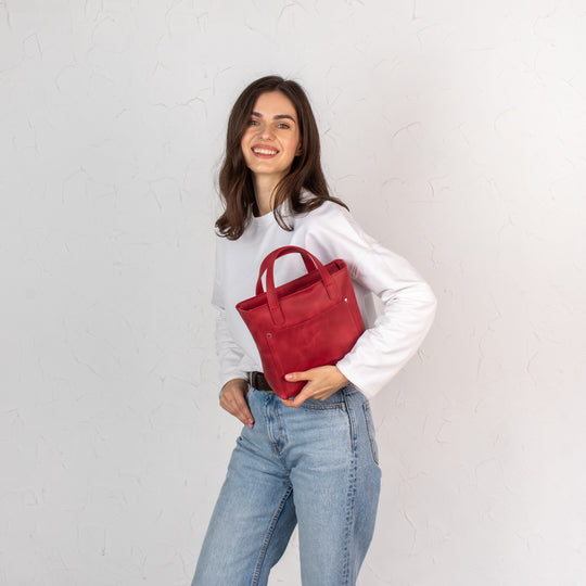 Red smooth - Leather Purse Backpack