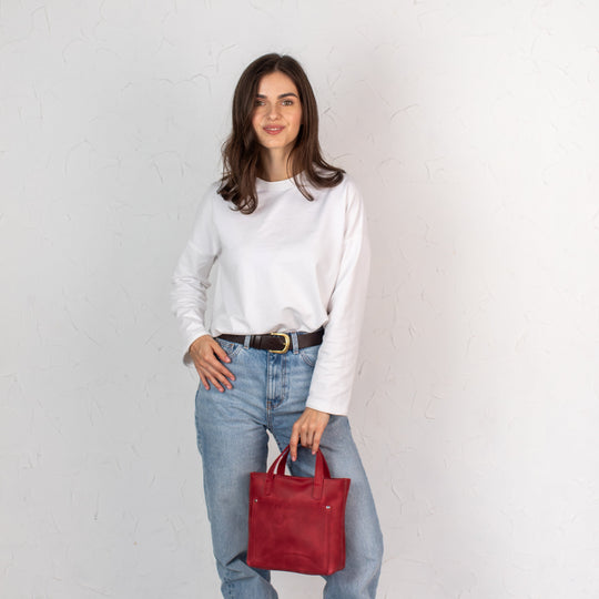 Red smooth - Leather Purse Backpack