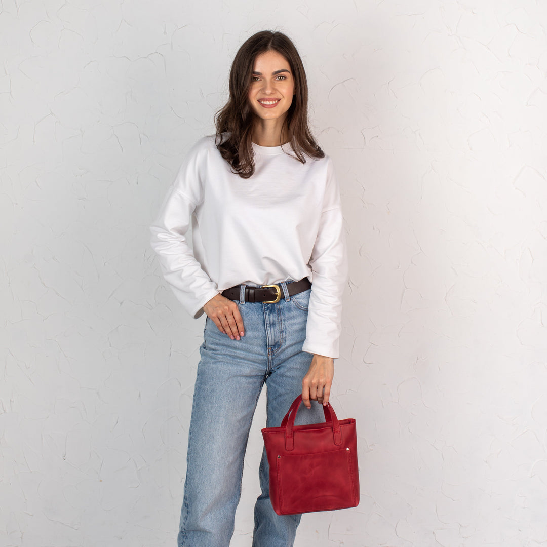 Red smooth - Leather Purse Backpack