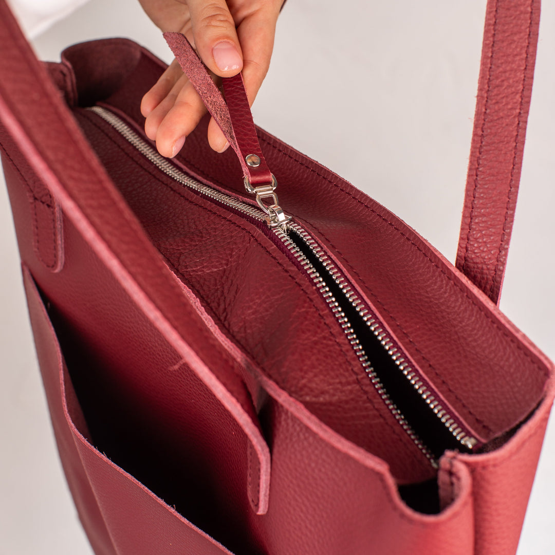 Burgundy pebbled leather tote bag - Leather Purse Backpack