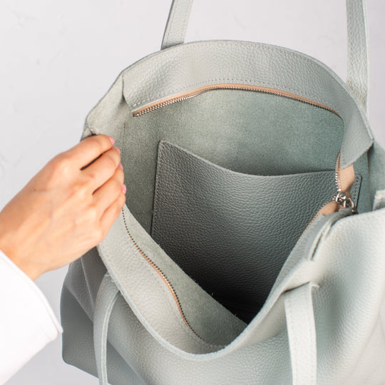 Pistachio pebbled leather tote bag - Leather Purse Backpack