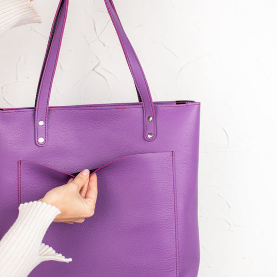 Purple leather tote bag - Leather Purse Backpack