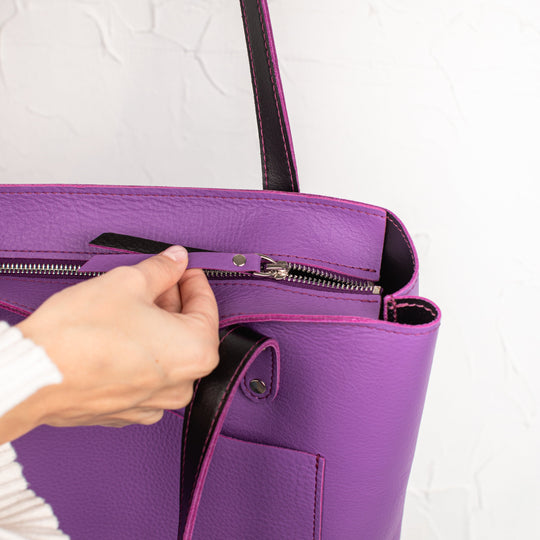 Purple leather tote bag - Leather Purse Backpack