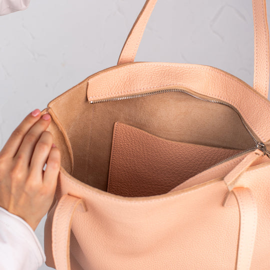 Pale Beige pebbled leather tote bag - Leather Purse Backpack