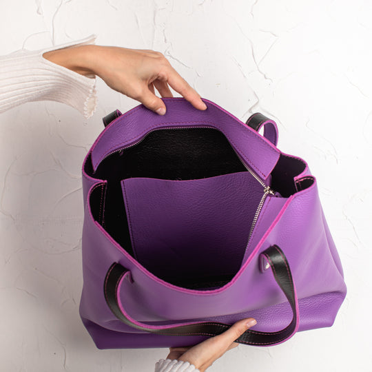 Purple leather tote bag - Leather Purse Backpack