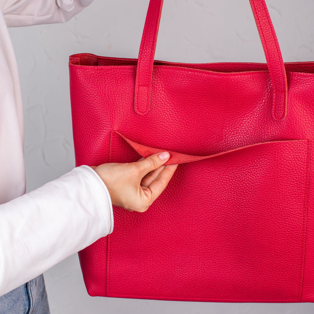 Candy Red pebbled leather tote bag - Leather Purse Backpack