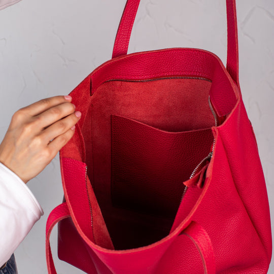Candy Red pebbled leather tote bag - Leather Purse Backpack