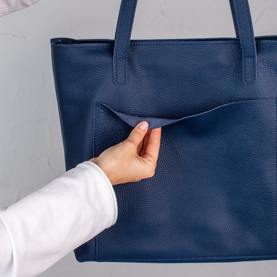 Navy Blue pebbled leather tote bag - Leather Purse Backpack