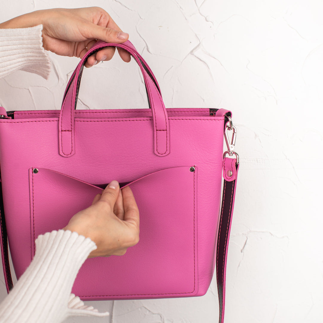 Pink double face leather mini tote bag - Leather Purse Backpack