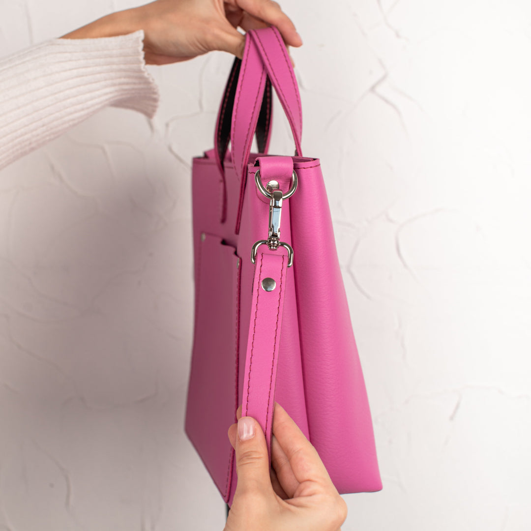 Pink double face leather mini tote bag - Leather Purse Backpack