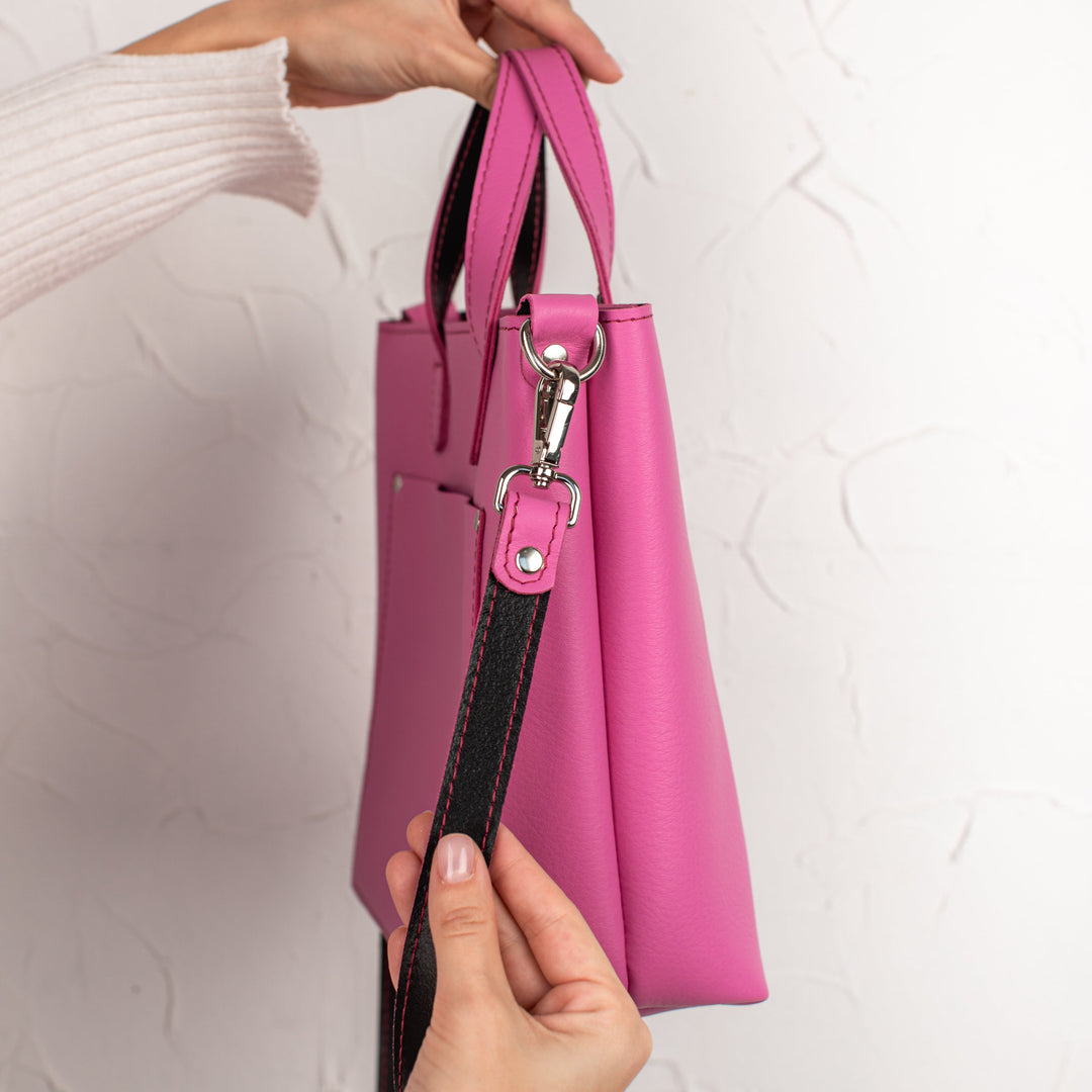Pink double face leather mini tote bag - Leather Purse Backpack