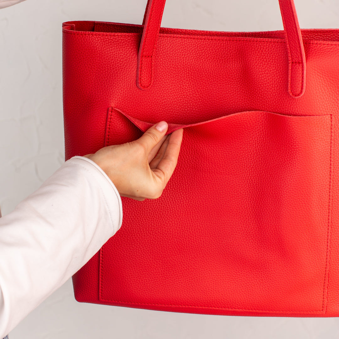 Red pebbled leather tote bag - Leather Purse Backpack