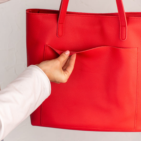 Red pebbled leather tote bag - Leather Purse Backpack