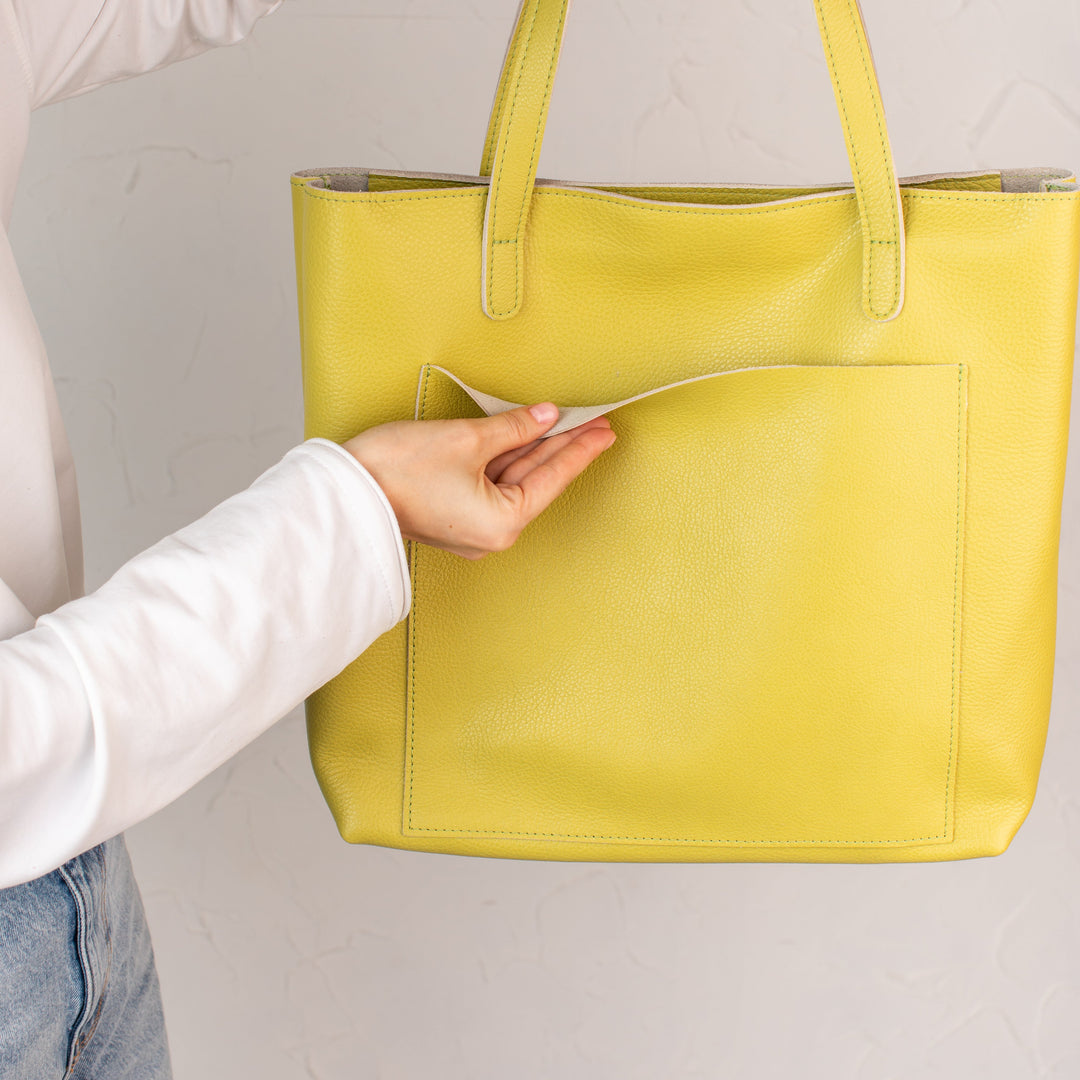 Lemon pebbled leather tote bag - Leather Purse Backpack