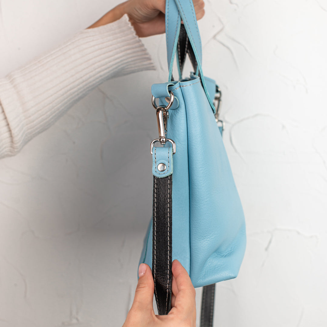 Blue double face leather mini tote bag - Leather Purse Backpack