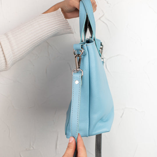 Blue double face leather mini tote bag - Leather Purse Backpack