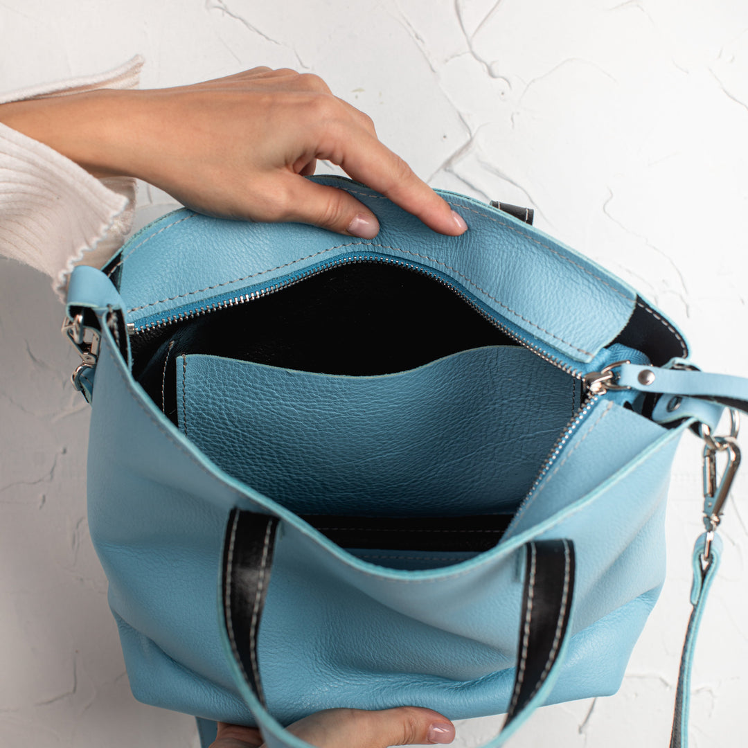 Blue double face leather mini tote bag - Leather Purse Backpack