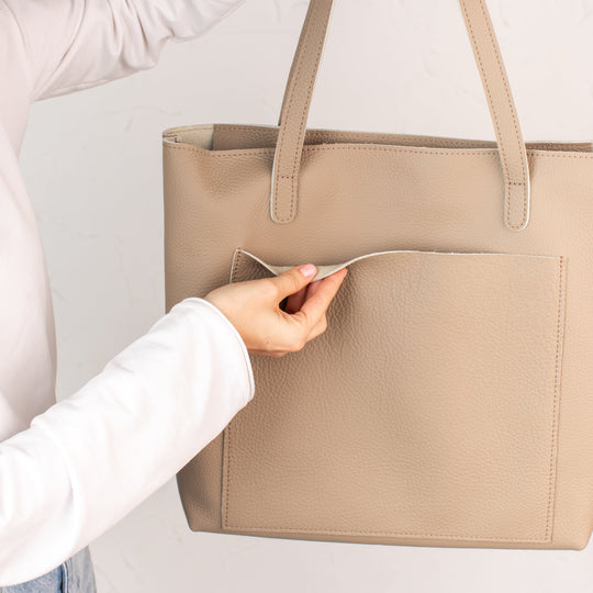 Stonish Beige pebbled leather tote bag - Leather Purse Backpack