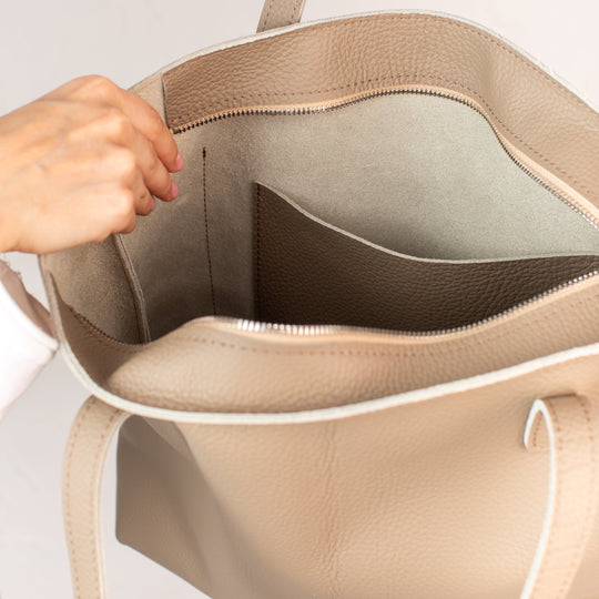 Stonish Beige pebbled leather tote bag - Leather Purse Backpack