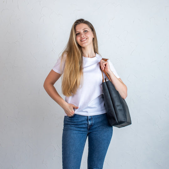 Black Smooth Pebbled Leather Tote Bag - Leather Purse Backpack