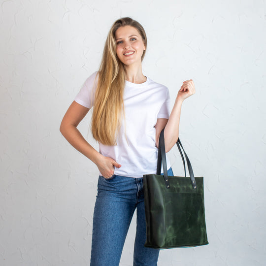 Green smooth - Leather Purse Backpack