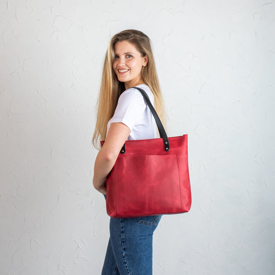 Red Pebbled Leather Tote Bag - Leather Purse Backpack