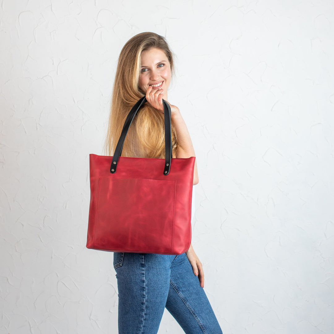 Red Pebbled Leather Tote Bag - Leather Purse Backpack
