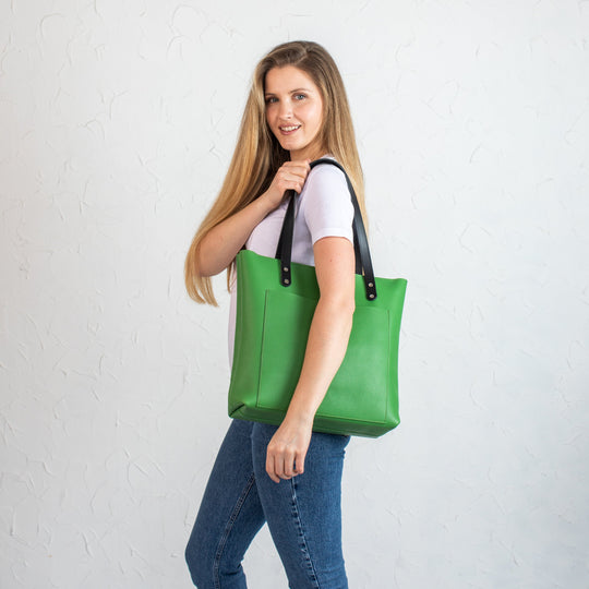 Bright Green Pebbled Leather Tote Bag - Leather Purse Backpack