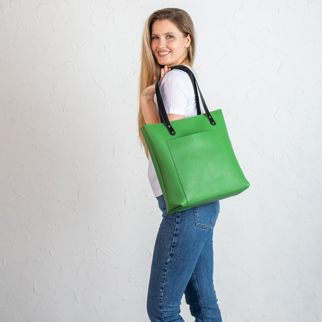 Bright Green Pebbled Leather Tote Bag - Leather Purse Backpack