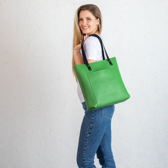 Bright Green Pebbled Leather Tote Bag - Leather Purse Backpack