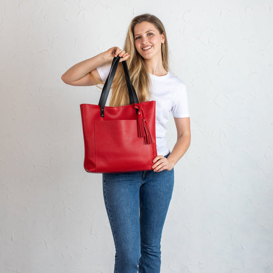 Red Pebbled Leather Tote Bag - Leather Purse Backpack