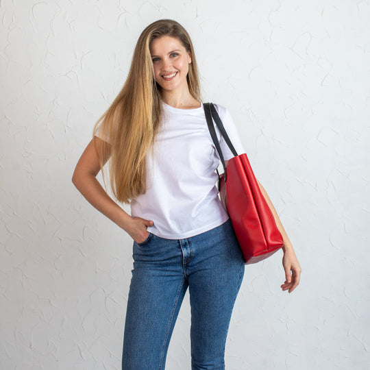 Red Pebbled Leather Tote Bag - Leather Purse Backpack