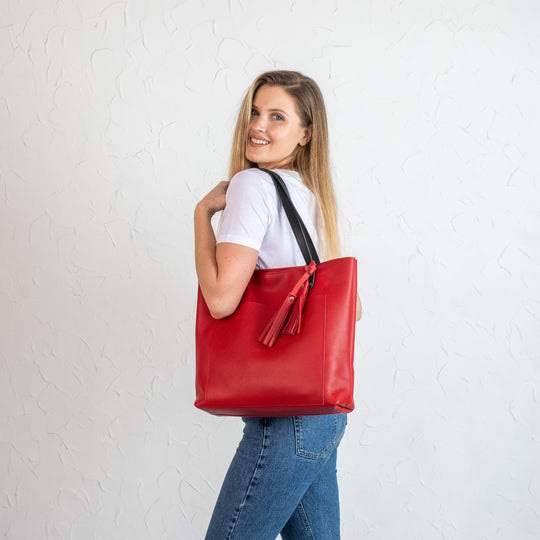 Red Pebbled Leather Tote Bag - Leather Purse Backpack