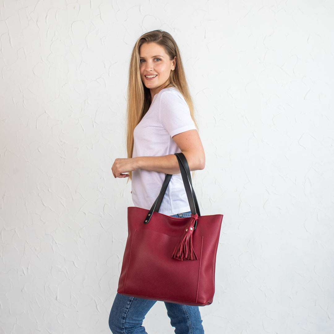 Burgundy Pebbled Leather Tote Bag - Leather Purse Backpack