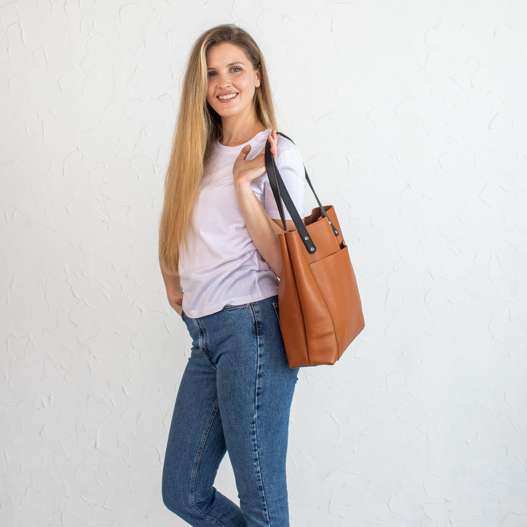 Brown Pebbled Leather Tote Bag - Leather Purse Backpack