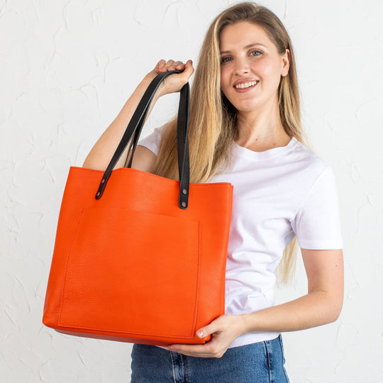 Orange Pebbled Leather Tote Bag - Leather Purse Backpack